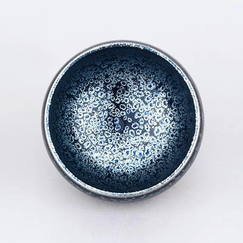 Dark blue speckled ceramic bowl from jian zhan tea cup collection for gongfu tea brewing