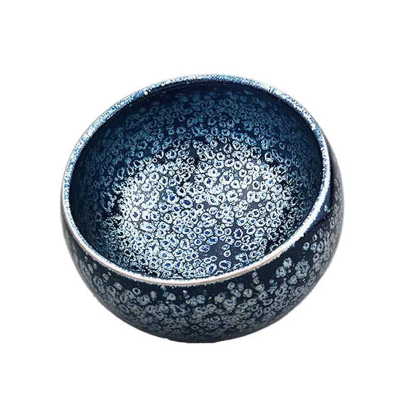 Blue ceramic bowl with speckled pattern from Jian Zhan tea cup set for Gongfu Tea sessions