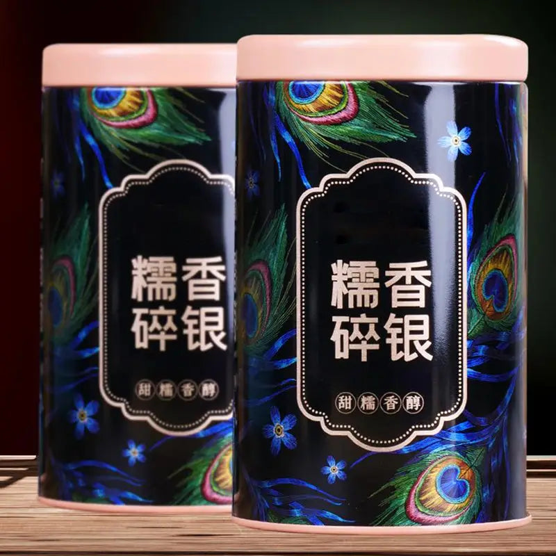 Decorative tea canisters with Cha Hua Shi Pu’er Tea Leaves, perfect for teapots and tea sets