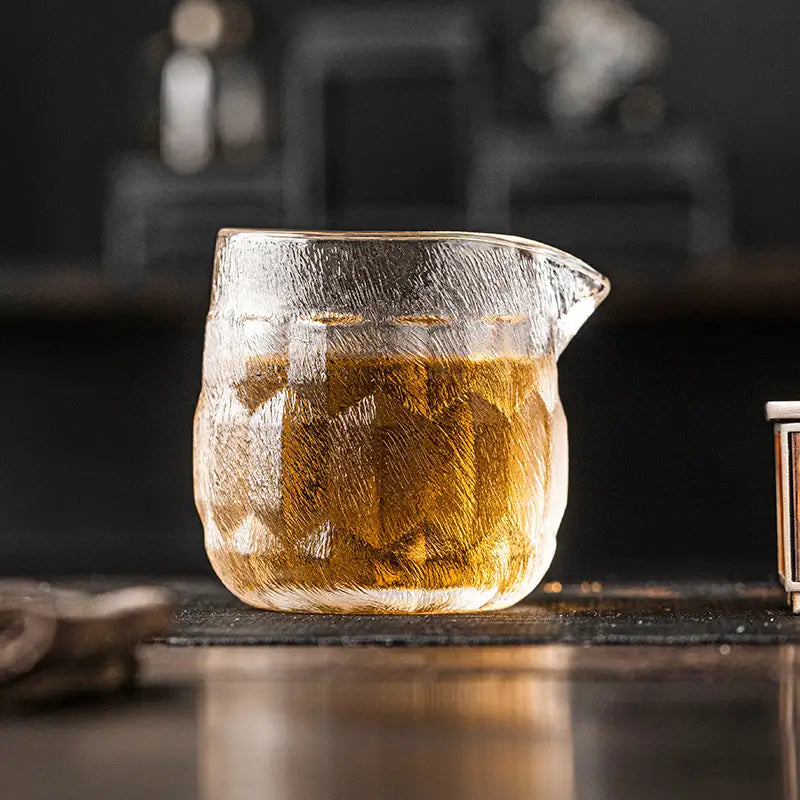 Cloud Mist Gongdaobei handcrafted glass tea pitcher with textured glass and liquid display