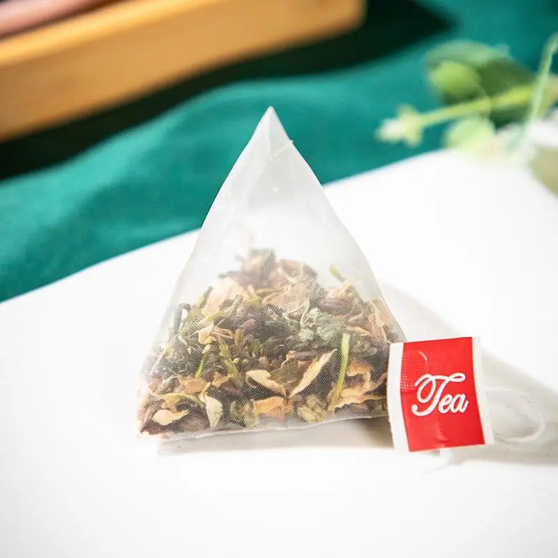 Triangular tea bag for colon cleansing tea with tangerine peel in traditional Chinese medicine