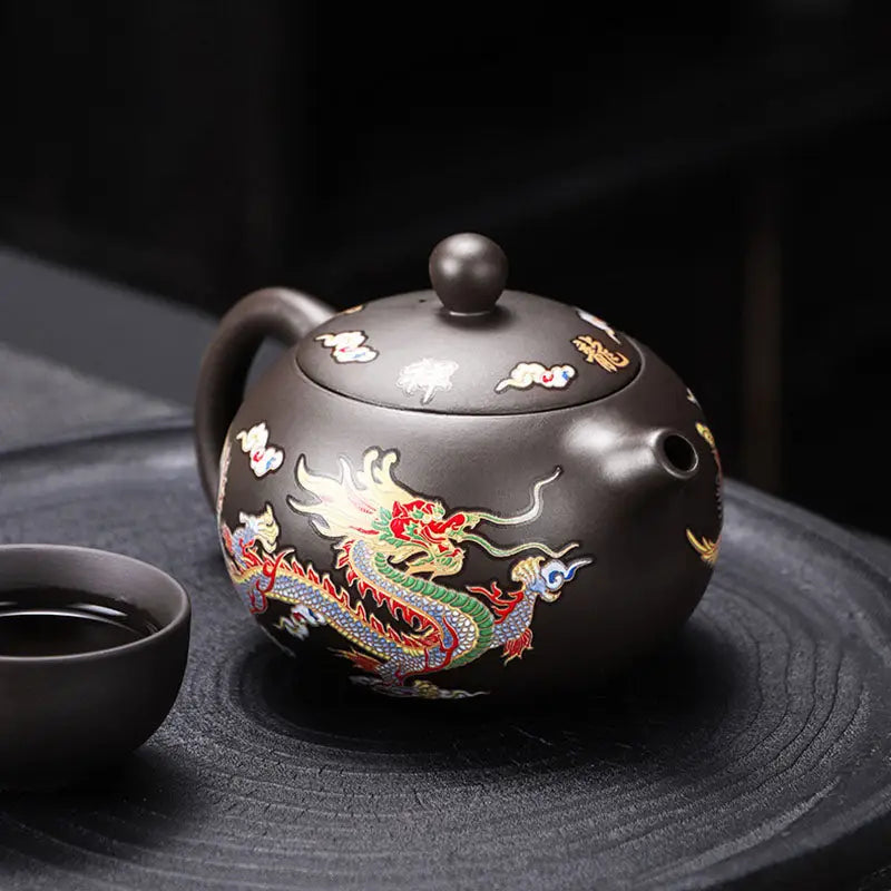 Dragon & Phoenix | Yixing Purple Clay Teapot - Tealibere