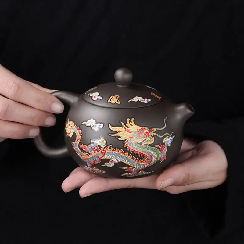 Brown Zisha Teapot with Dragon Decor from the Color-Changing Dragon & Phoenix collection
