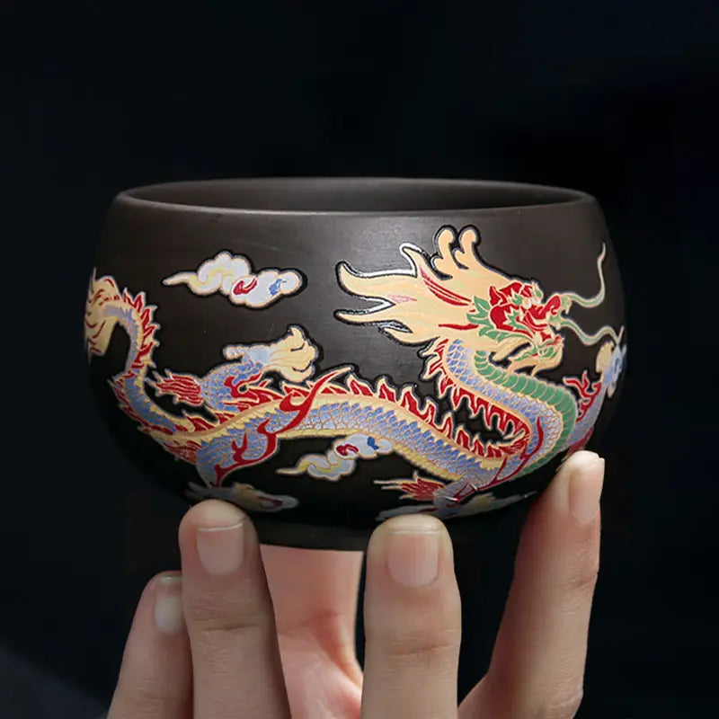 Color-changing dragon ceramic bowl perfect for yixing zisha tea cup tea ritual drinking