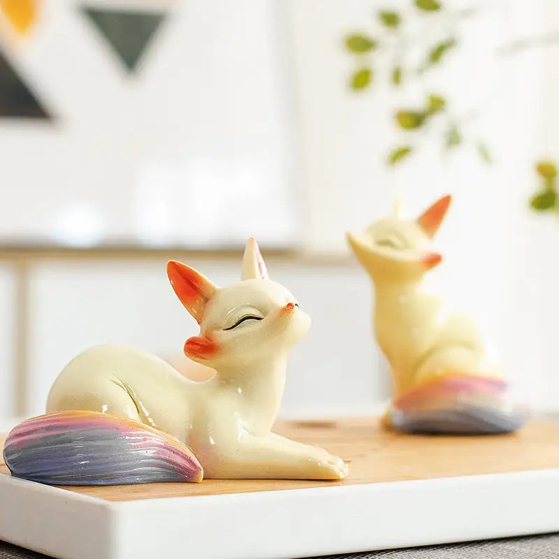 Ceramic fox tea pet figurines for feng shui and fox tea decor display