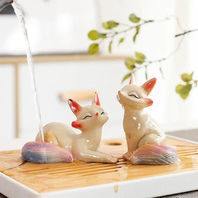 Color-changing fox tea pet ceramic figurines for feng shui and fox tea decor