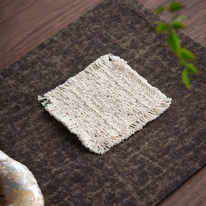 Cotton-linen Textile Tea Coaster white background product photo