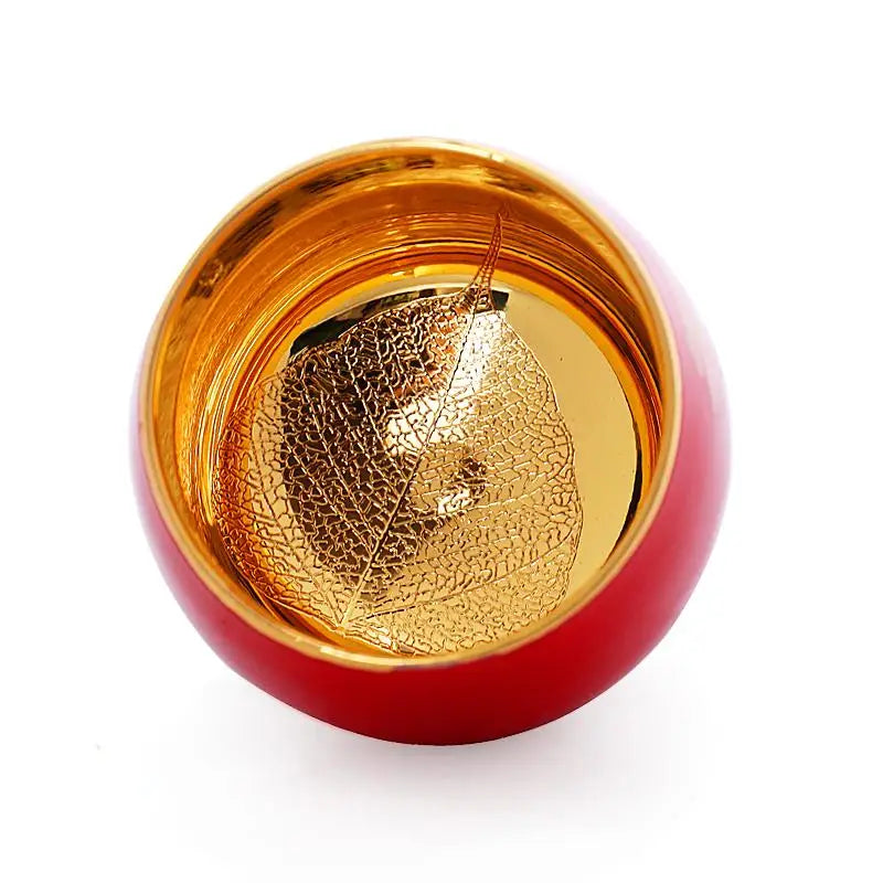 Red exterior decorative bowl with golden leaf featuring Jian Zhan style and Flying White Crane design