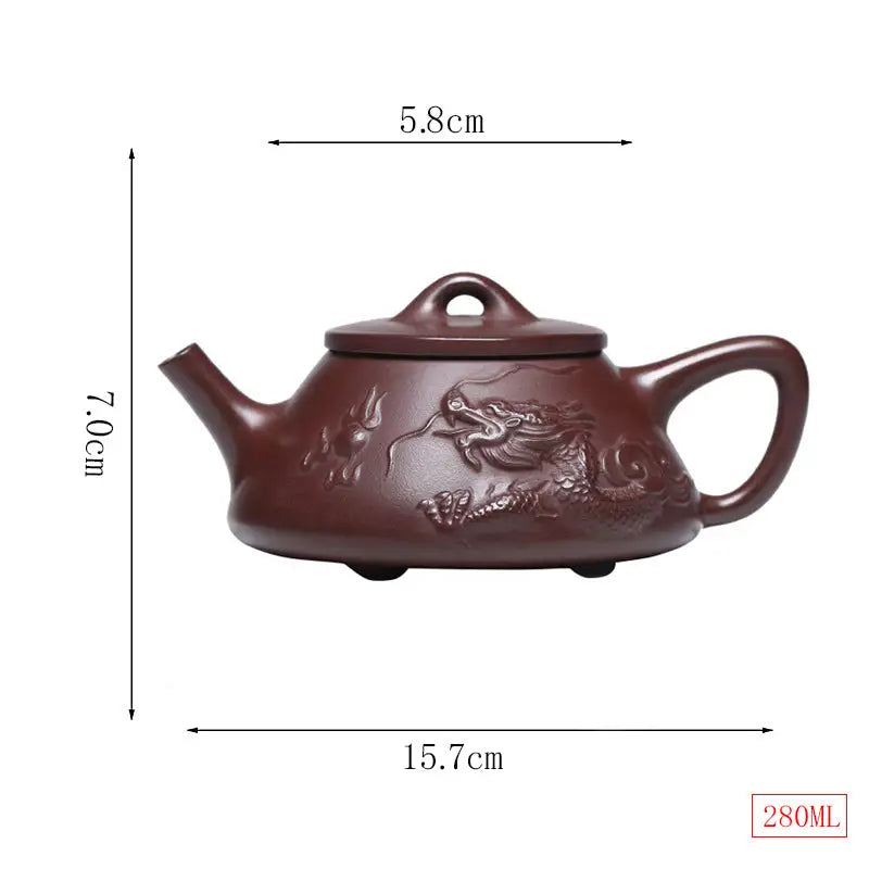 Brown Yixing Zisha teapot with creative dragon decoration and dimensions for collection