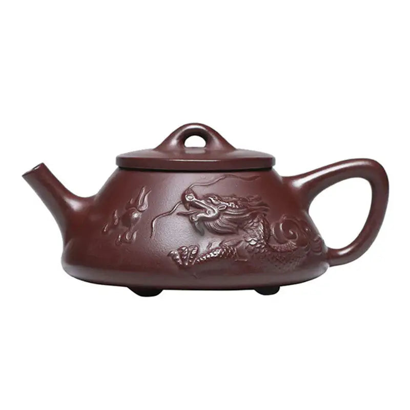 Brown ceramic Creative Dragon Yixing Zisha teapot with intricate dragon design
