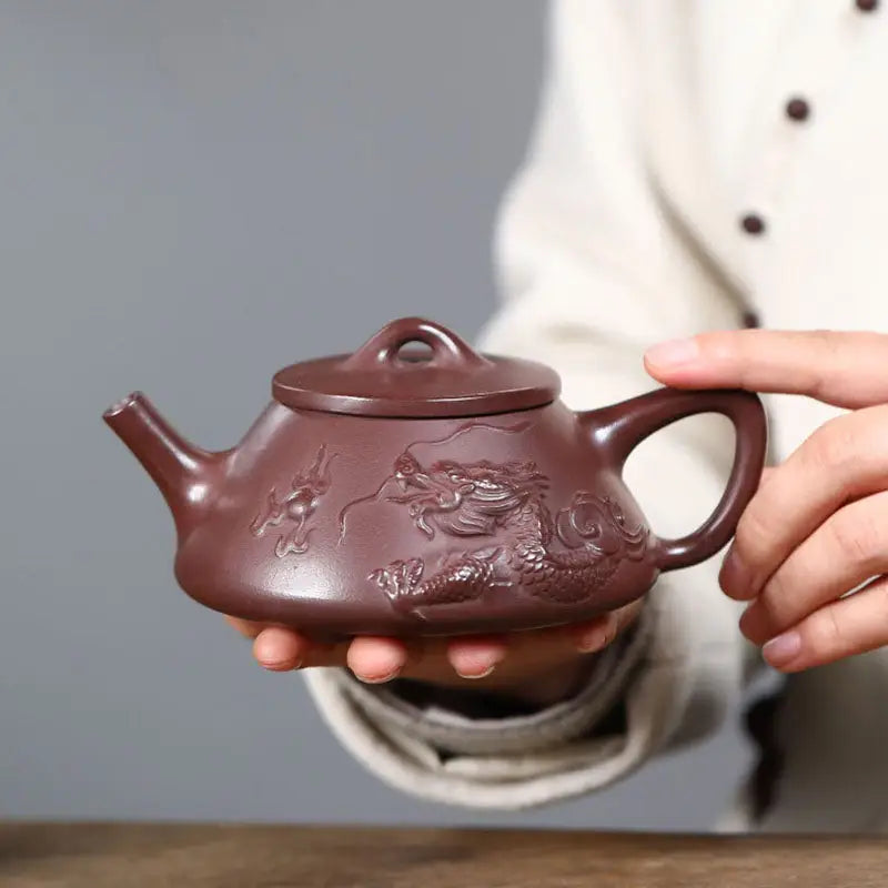 Brown dragon-embossed Yixing Zisha teapot from Creative Dragon, perfect Yixing teapot gift