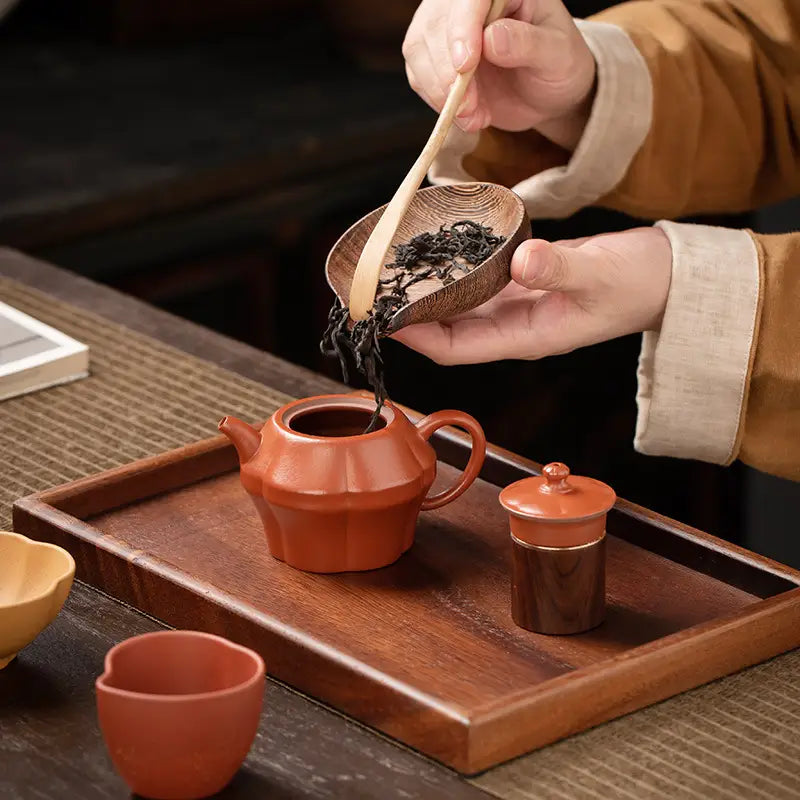 Crimson Harmony Tea Set with Zisha clay for traditional Yixing Zisha tea ceremony preparation