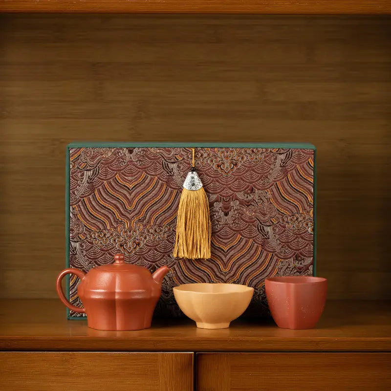 Crimson Harmony Tea Set with decorative box, made of Zisha clay Yixing Zisha material