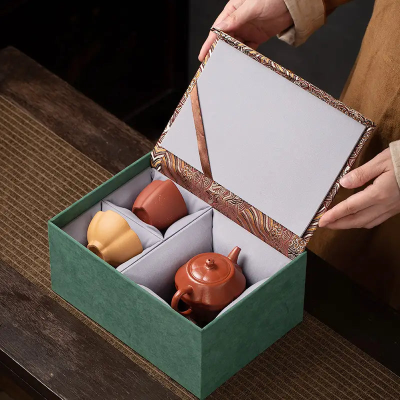 Crimson Harmony Tea Set in decorative gift box made of Zisha clay Yixing Zisha