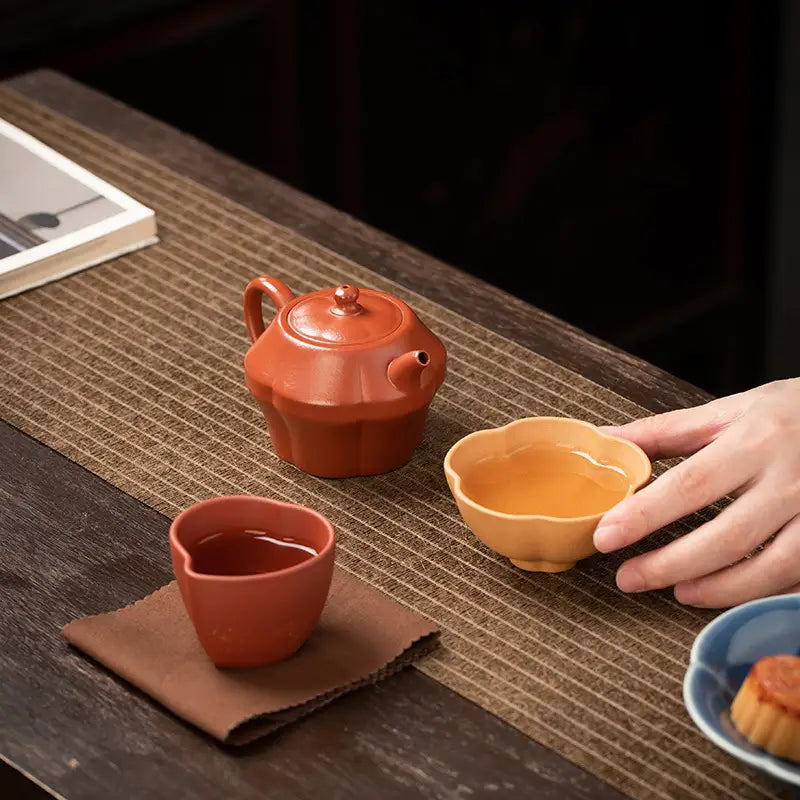 Crimson Harmony Tea Set with Zisha Clay Teapot and Cups for Yixing Zisha brewing