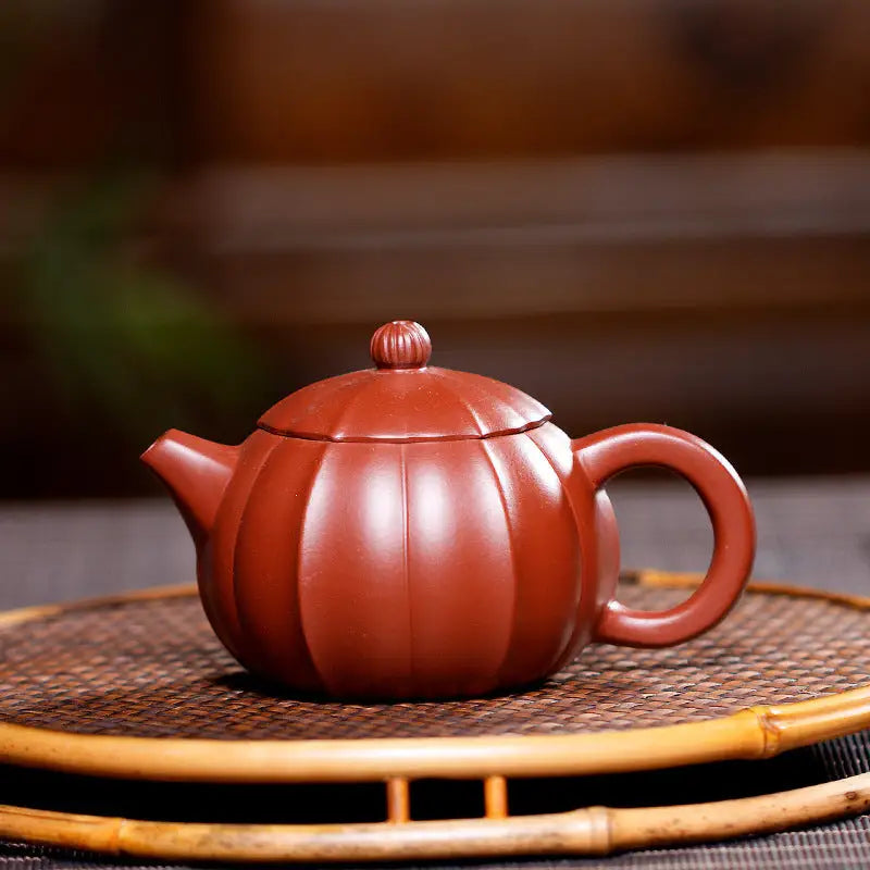 Reddish-brown pumpkin-shaped Yixing Zisha teapot from Crimson Harvest collection