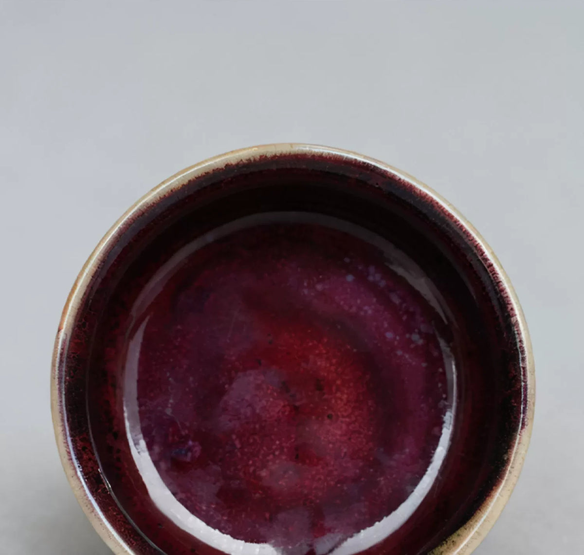 Crimson Jun Glaze Tea Cups — alternate angle