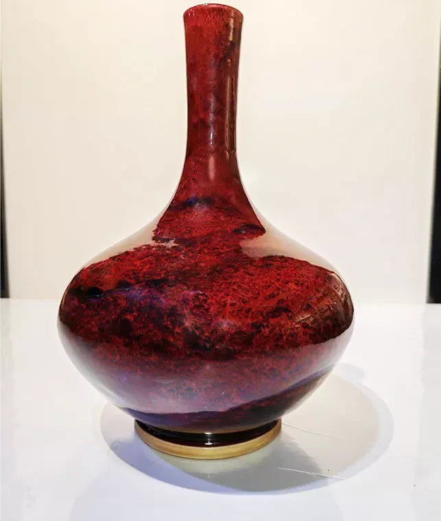 Crimson Long Neck Jun Vase — alternate angle