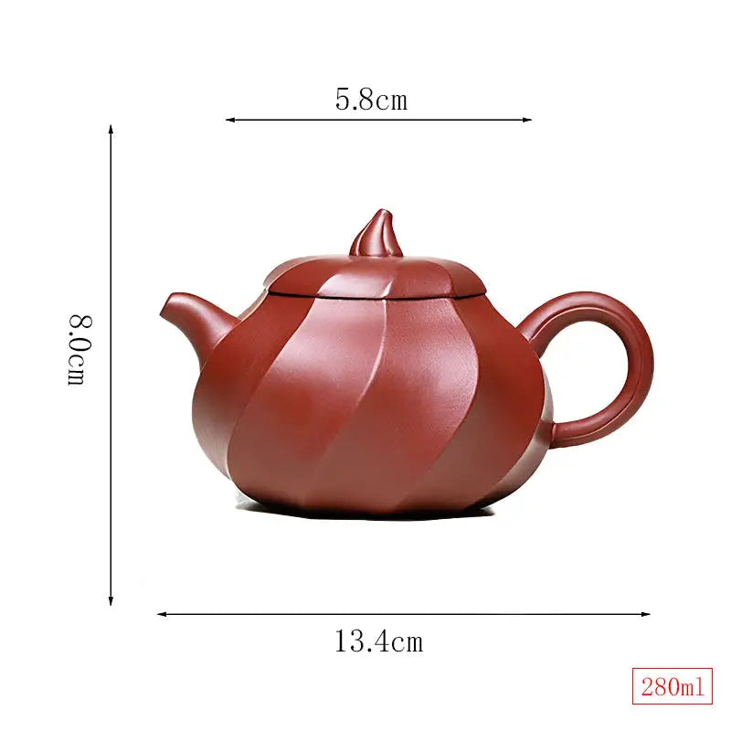 Red-brown Yixing Zisha teapot Crimson Spiral for Gongfu brewing with dimensions