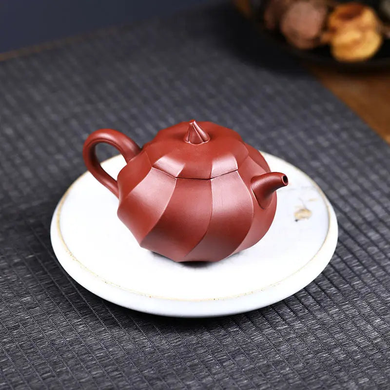 Maroon pumpkin-shaped Yixing Zisha Teapot from Crimson Spiral for Gongfu Brewing