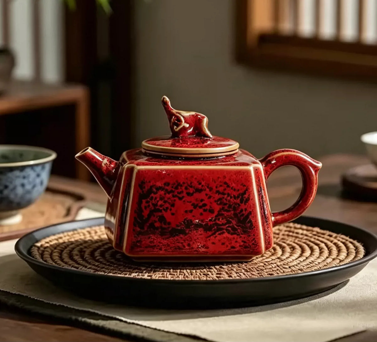 Crimson Square Jun Teapot — profile view