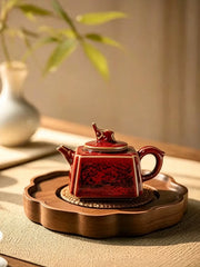 Crimson Square Jun Teapot — Jun-glazed ceramic teapot