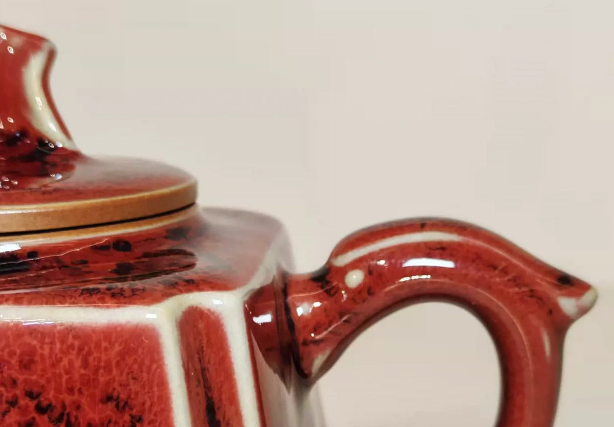 Crimson Square Jun Teapot — glaze close-up