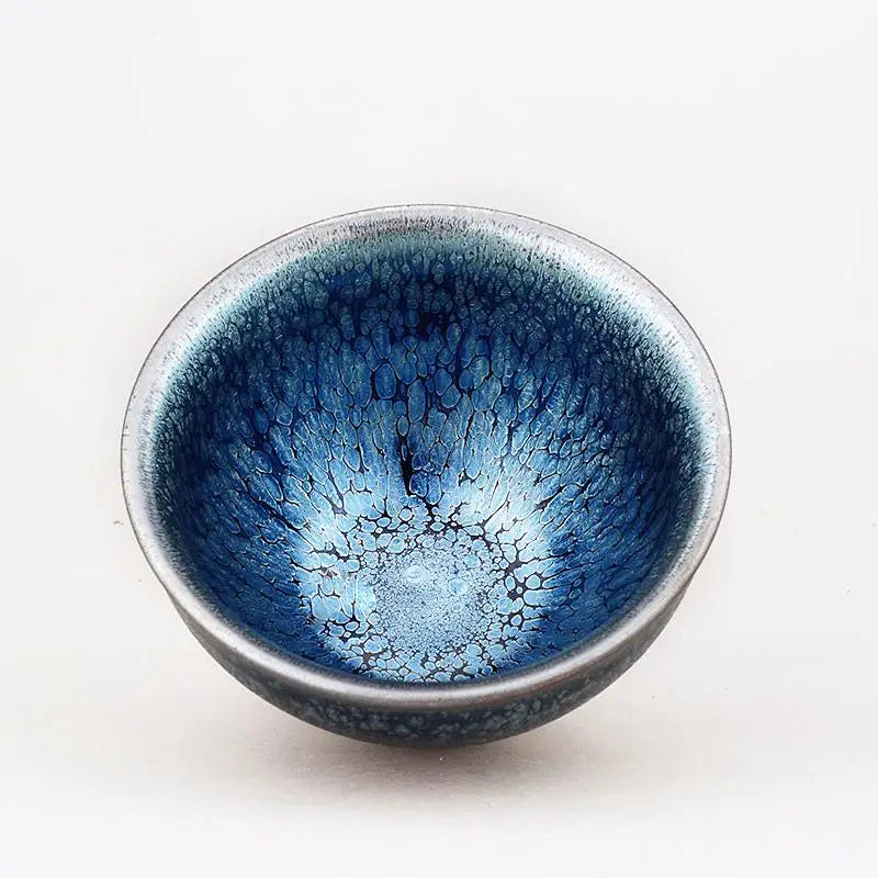 Blue and silver glazed ceramic bowl for Deep Ocean Jian Zhan Tea Gongfu Tea brewing