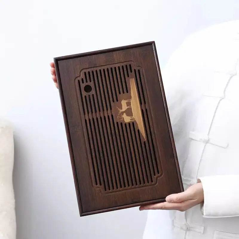 Deer Whisper bamboo gongfu tea tray with drainage slots for elegant tea serving
