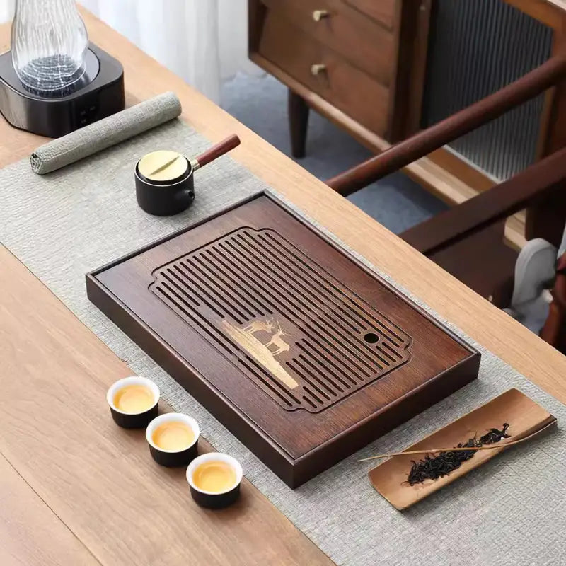 Deer Whisper bamboo gongfu tea tray with accessories for traditional tea ceremony
