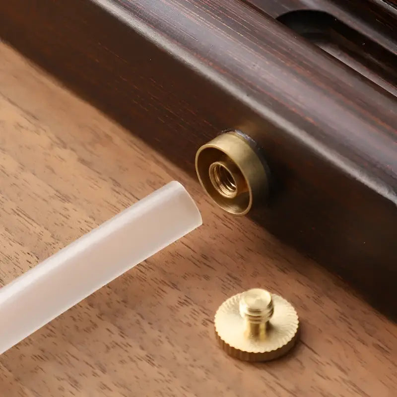 Brass fitting with tubing and screw on Distant Mountains Bamboo Tea Tray for Gongfu Tea