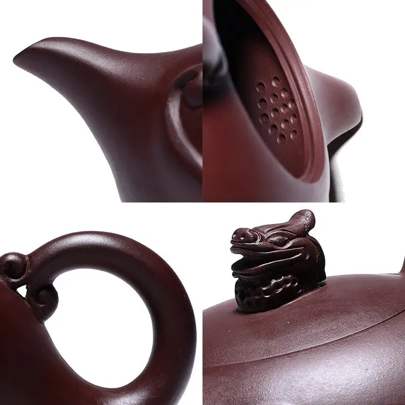 Maroon Dragon Crest teapot featuring sculpted dragon Yixing Zisha design, 220ml crest teapot