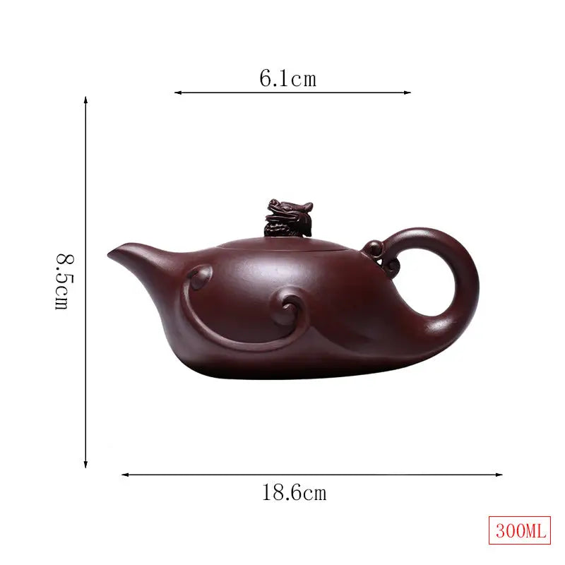Brown Dragon Crest teapot with sculpted dragon lid, 220ml Yixing Zisha crest teapot