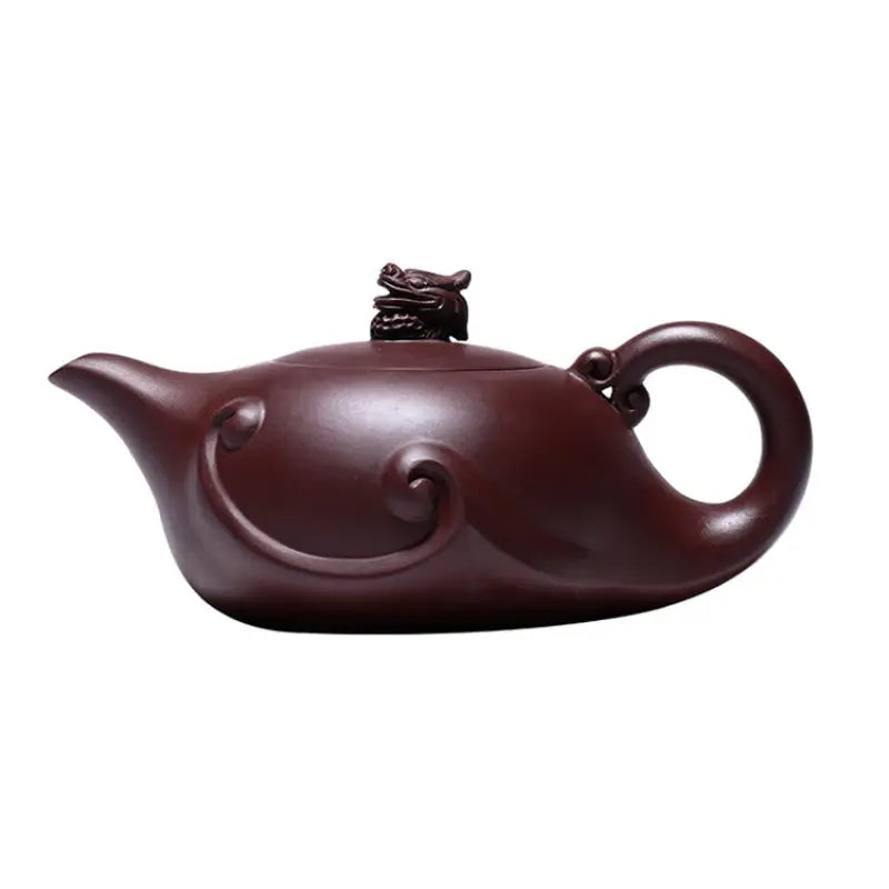Maroon Dragon Crest teapot with sculpted dragon yixing zisha lid 220ml crest teapot