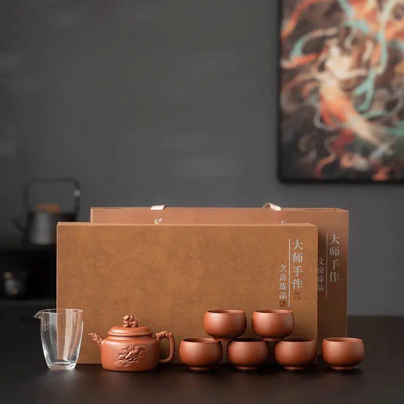 Dragon Guardian Teaware Set with Yixing Zisha teapot cups and gift boxes