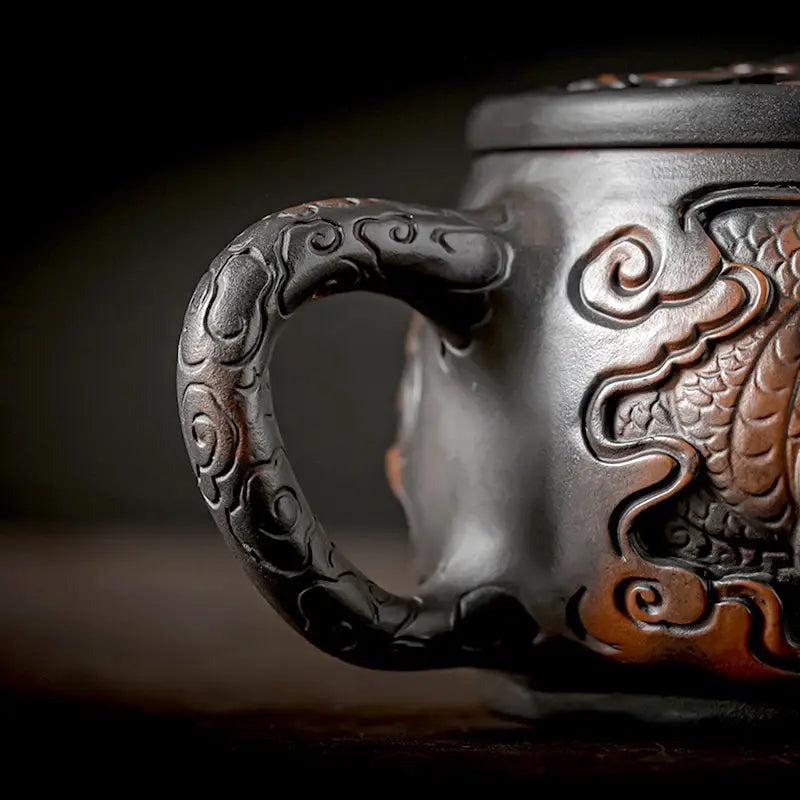 Ornate dragon-themed mug from Dragon & Phoenix, perfect for jianshui zitao teapot or purple clay gongfu tea