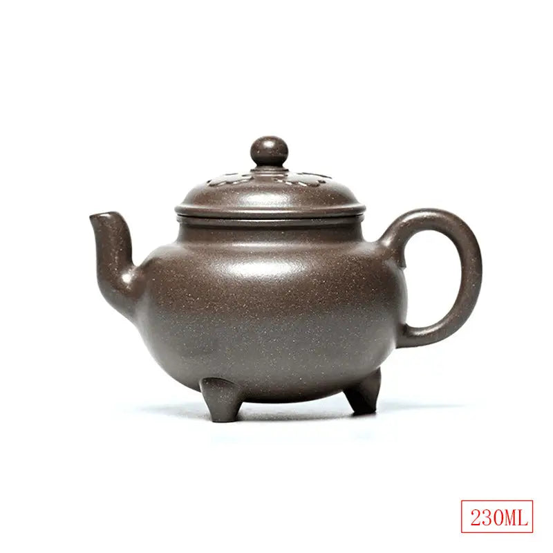 Brown ceramic Yixing Zisha teapot with lid from Dragon Tripod brand