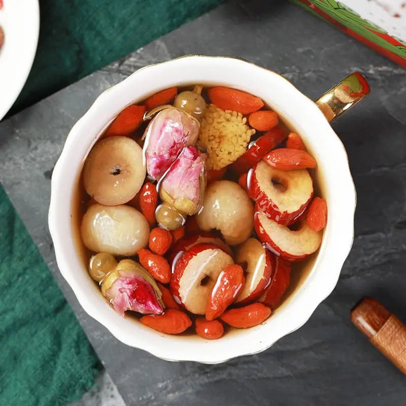 Bowl of herbal tea for menstrual discomfort that alleviates pain and promotes blood circulation