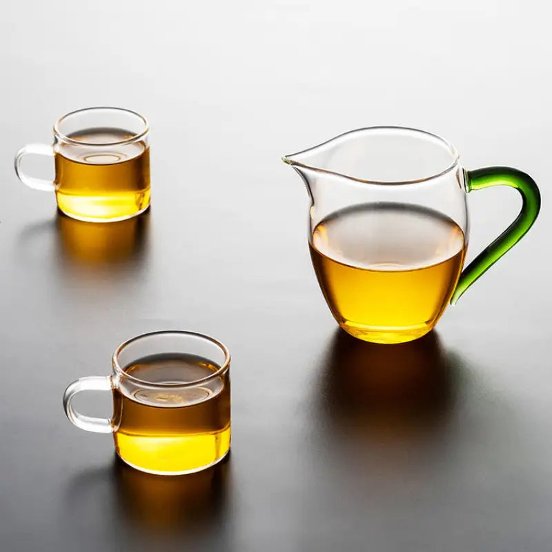 Eagle Beak Green Handle Handblown Glass Tea Set in High-Borosilicate Glass