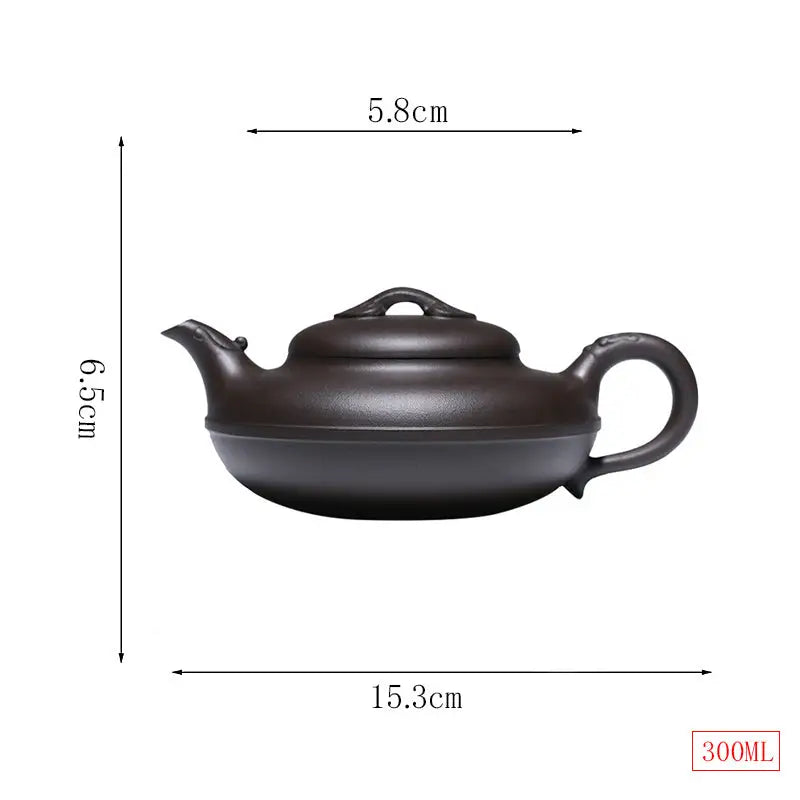 Brown Yixing Zisha teapot named Eclipse with dimensions for authentic tea brewing