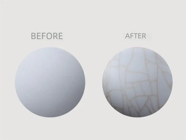 Before and after of a sphere demonstrating crackle glaze kiln in nurturing Ru ware step-by-step guide