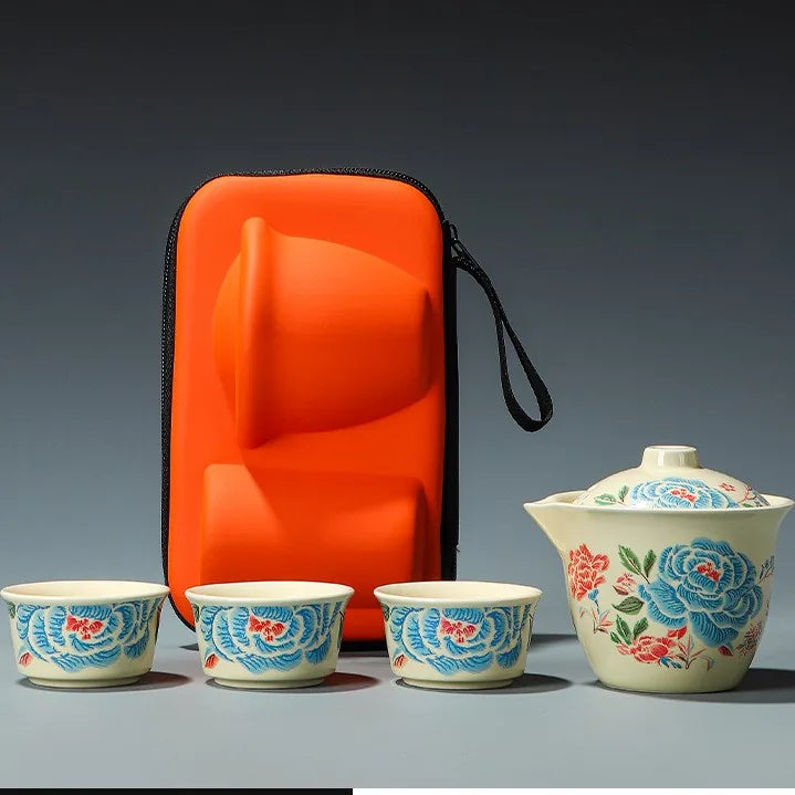 Embroidered Peony Kuaike Travel Tea Set – Embroidered Peony