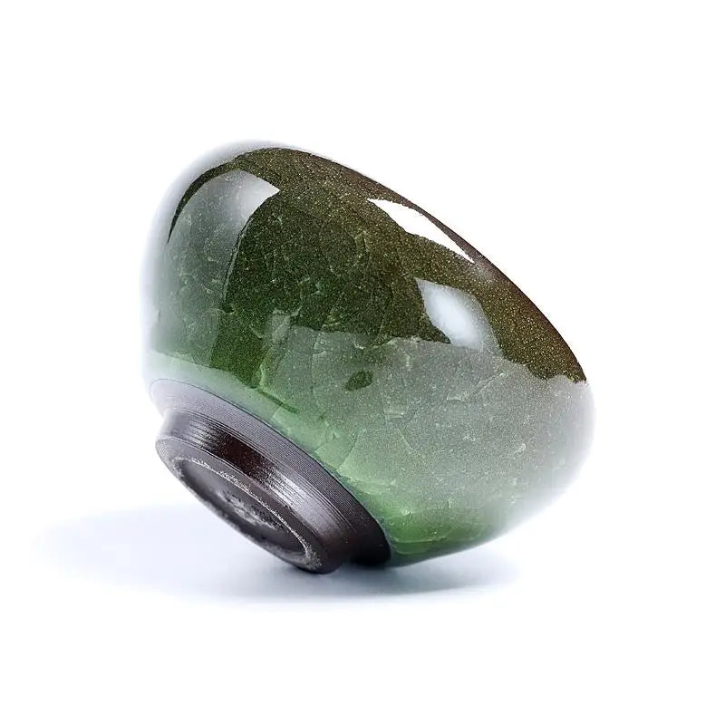 Emerald Jian Zhan ceramic bowl with crystalline green glaze 130ml ceremonial vessel