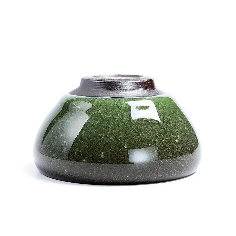 Emerald Jian Zhan tea bowl with crystalline green glaze, 130ml ceremonial vessel