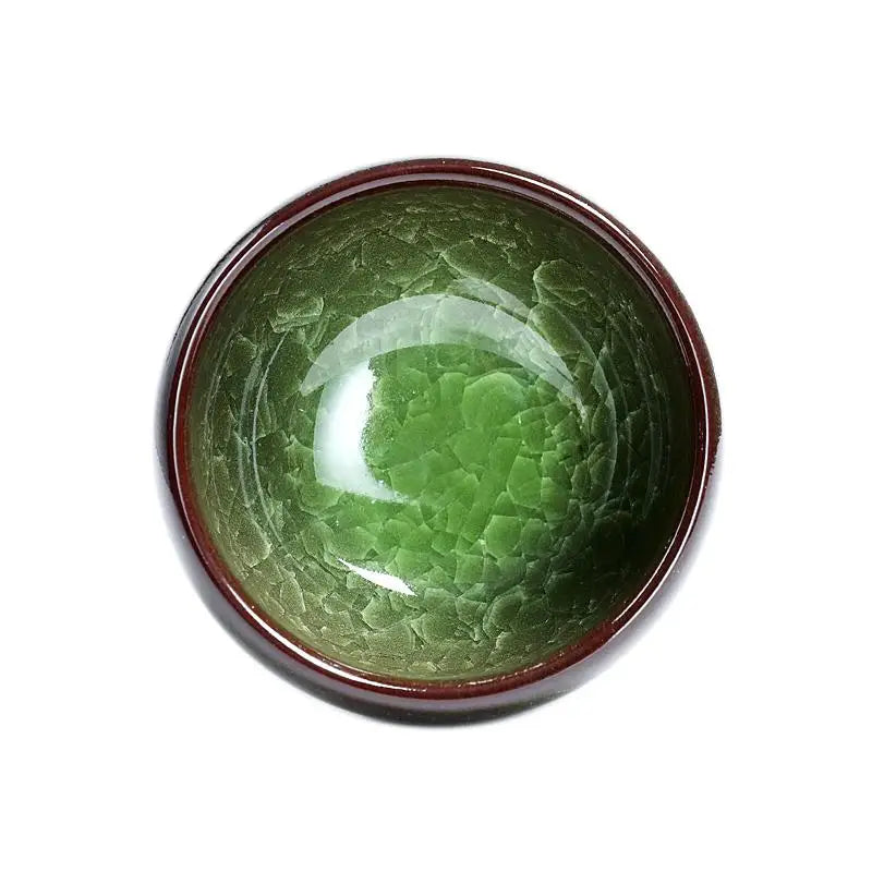 Emerald Jian Zhan ceramic bowl with crackled crystalline green glaze, 130ml ceremonial vessel
