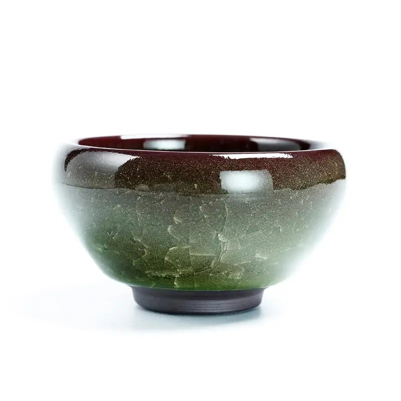 Emerald Jian Zhan ceramic bowl with crystalline green glaze, 130ml ceremonial vessel