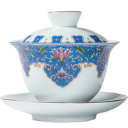 Decorated porcelain gaiwan tea set showcasing Jingdezhen enamel art and Enamel porcelain for gongfu tea