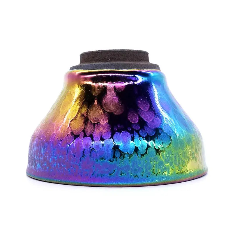 Iridescent ceramic tea cup from Fairy II, perfect for tenmoku tea or tea enthusiasts