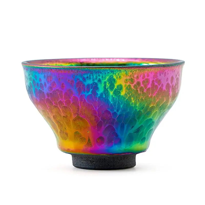 Fairy II iridescent rainbow-colored ceramic bowl, perfect as a tenmoku tea cup or tea cup