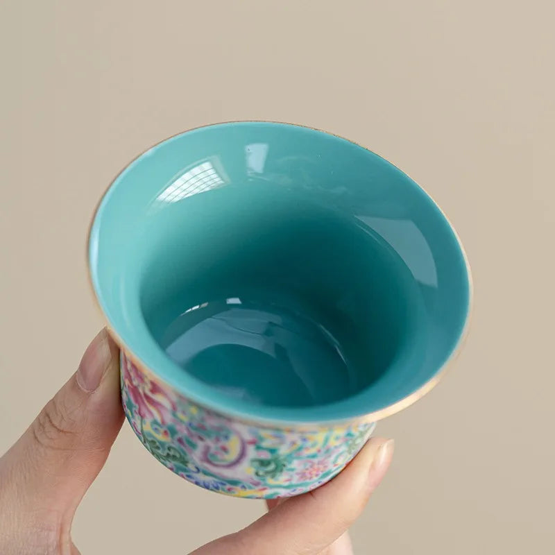 Falangcai-style floral gaiwan with turquoise interior – photo 3
